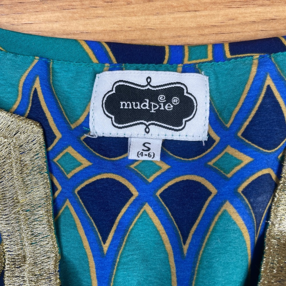 Mud Pie Women's Tunic Top, Geometric Print, Gold Embroidered V-Neck, Size S - Picture 2 of 15